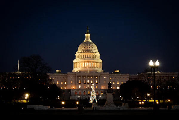 The US Capitol lit up at night