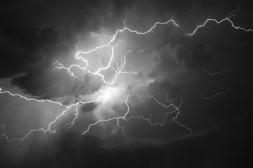 white and black lightning illustration