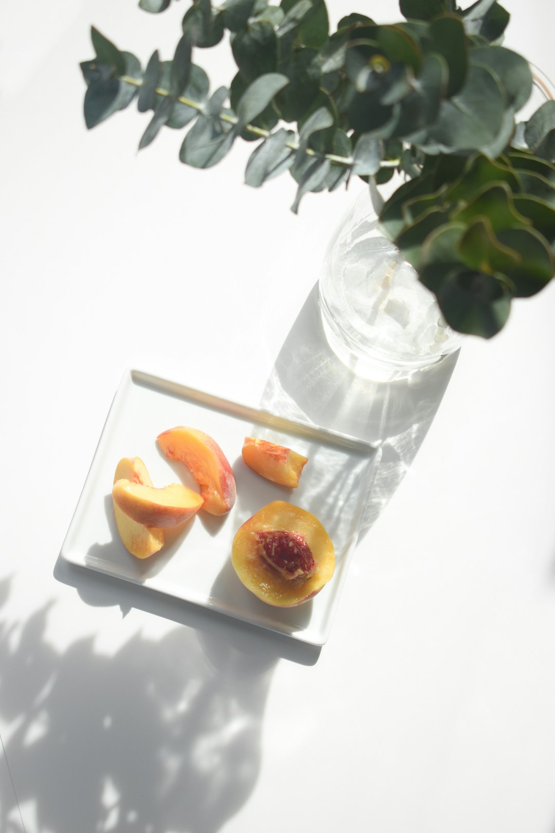 sliced orange fruit on white ceramic square plate