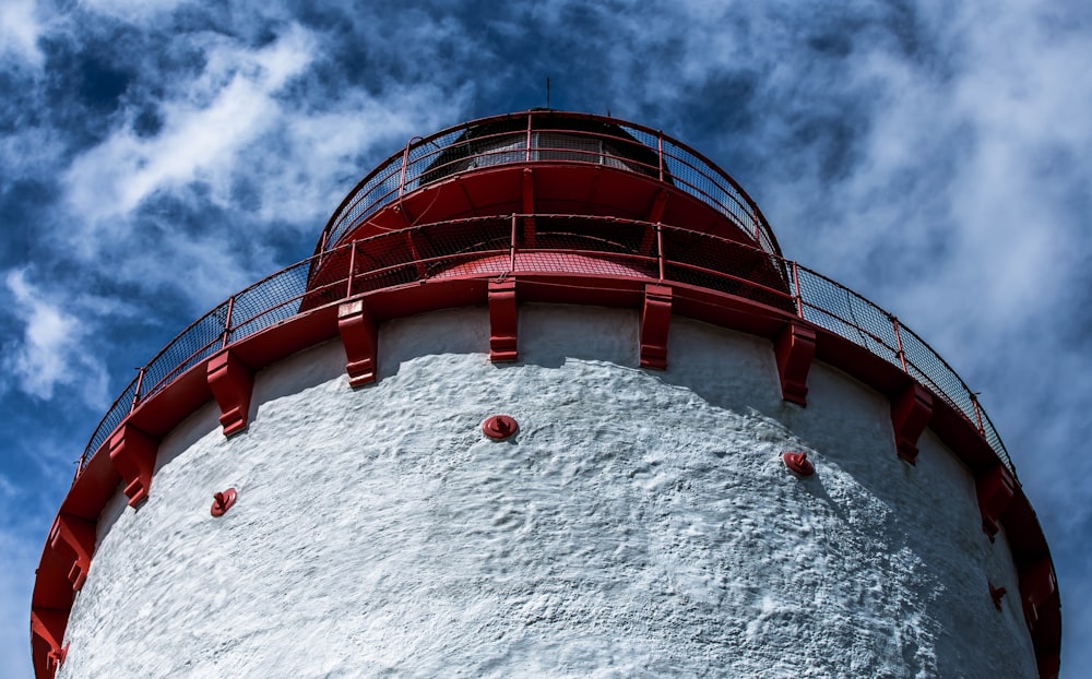 red and white round building