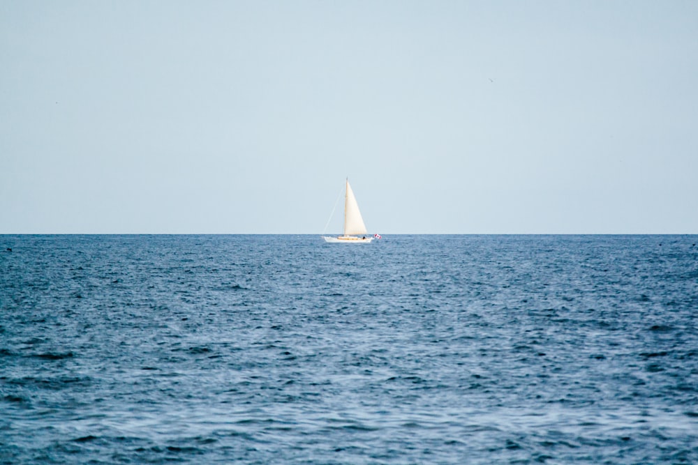 昼間の海上に浮かぶ白い帆船
