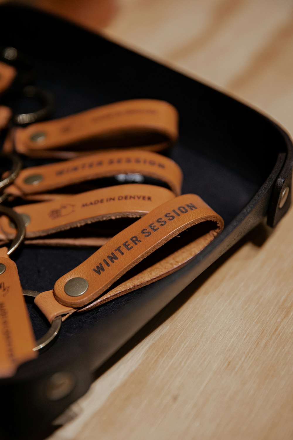 black and brown leather strap