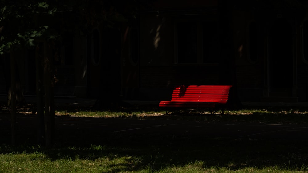 red bench on green grass field