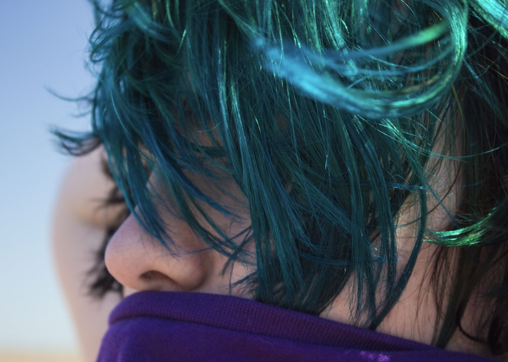 Person In Purple Shirt With Blue And Black Hair Photo – Free Hair Image On  Unsplash