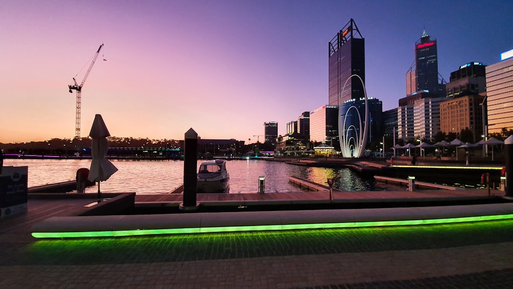 city skyline during night time