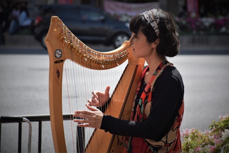 woman in black long sleeve shirt playing musical instrument