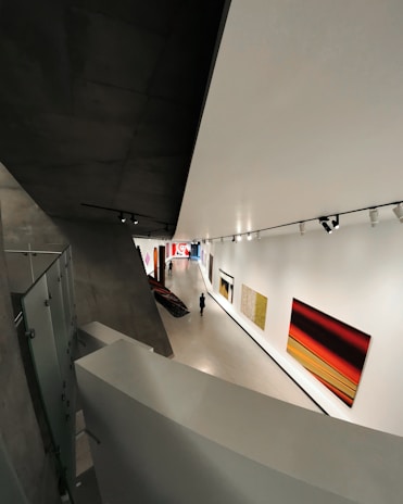 An art museum interior showcasing contemporary exhibits.