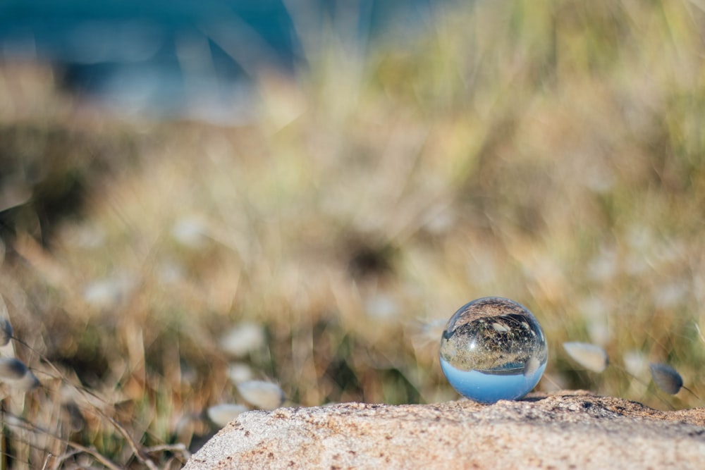 silver round ornament on brown rock