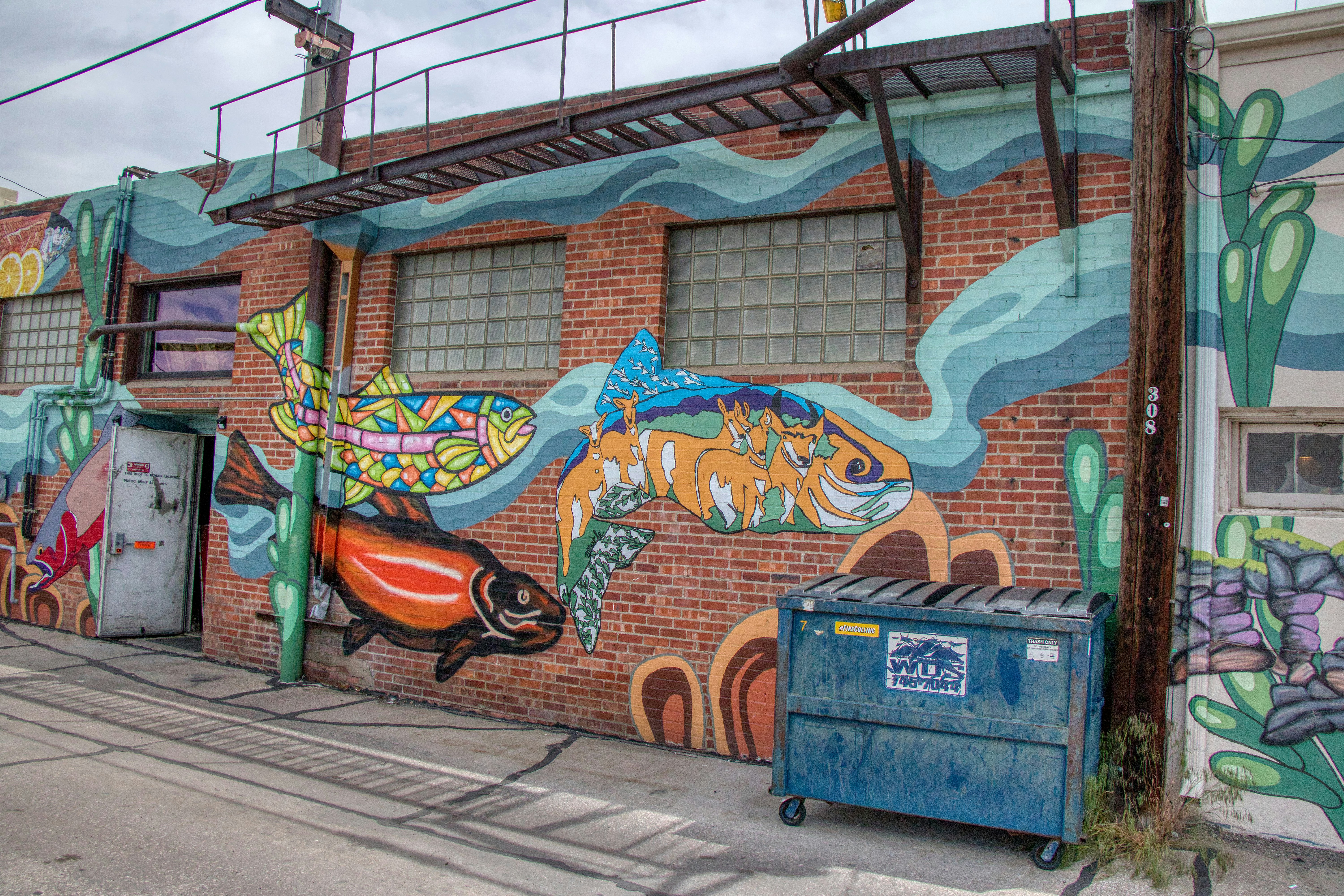 blue and brown graffiti wall art