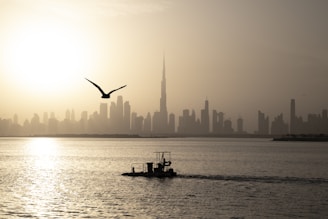 silhouette of man riding on boat on sea during daytime