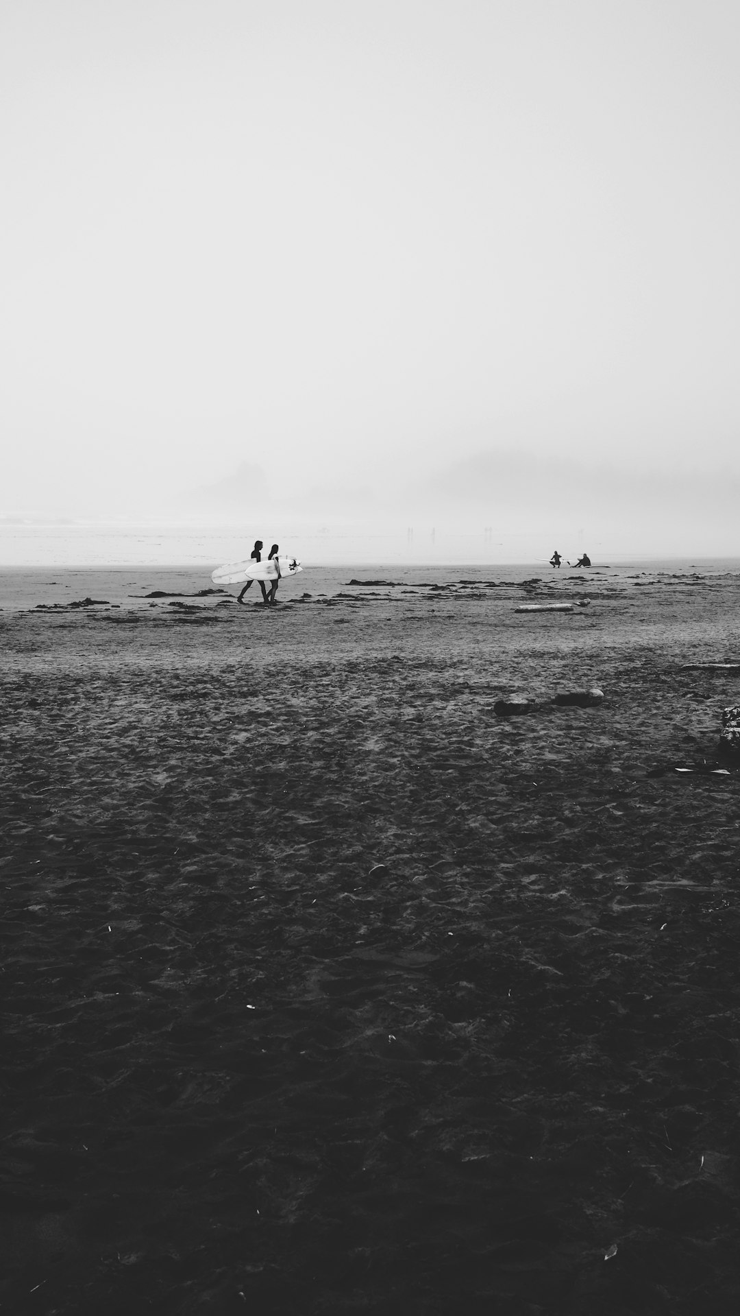 grayscale photo of 2 person walking on beach