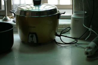 white and black rice cooker kitchen appliances