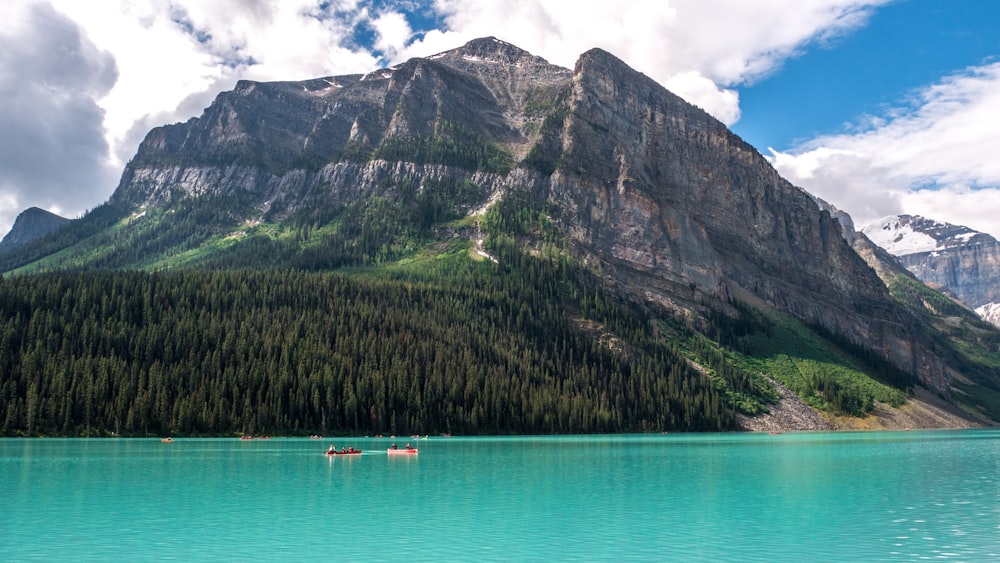 montagne verte et brune à côté d’un plan d’eau pendant la journée