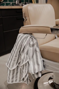 white and black textile on beige leather chair
