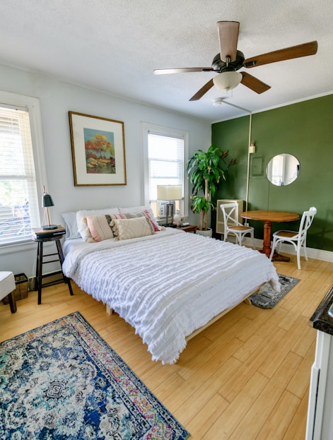 white bed linen on bed