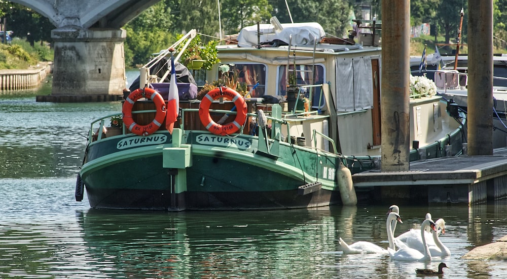 Grünes und weißes Boot tagsüber auf dem Wasser