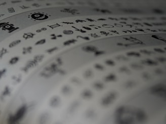 Close-up of a banner featuring unique symbols and designs.