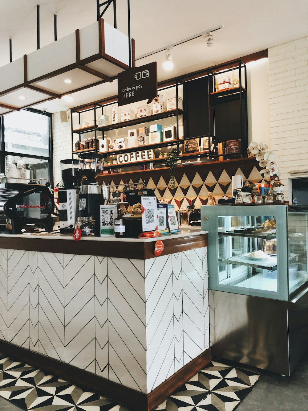 white and black checked counter