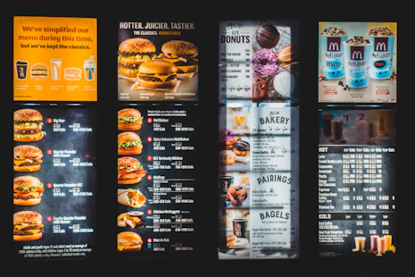black and white menu list