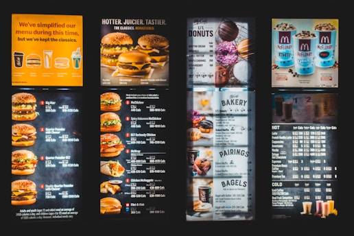 black and white menu list