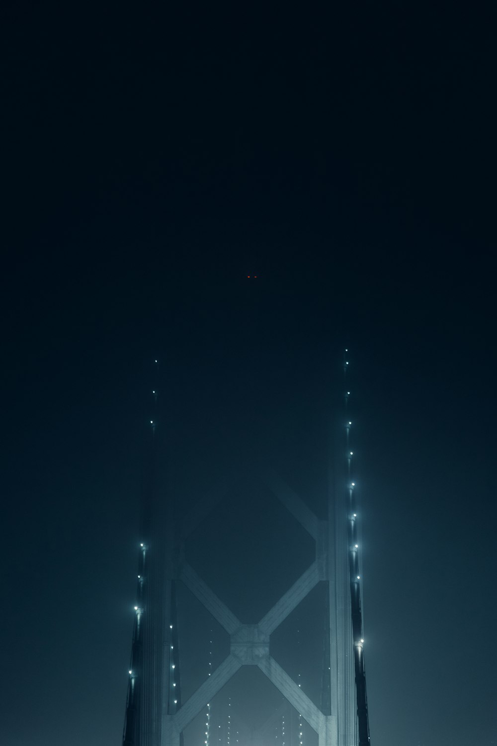 blue light on a bridge