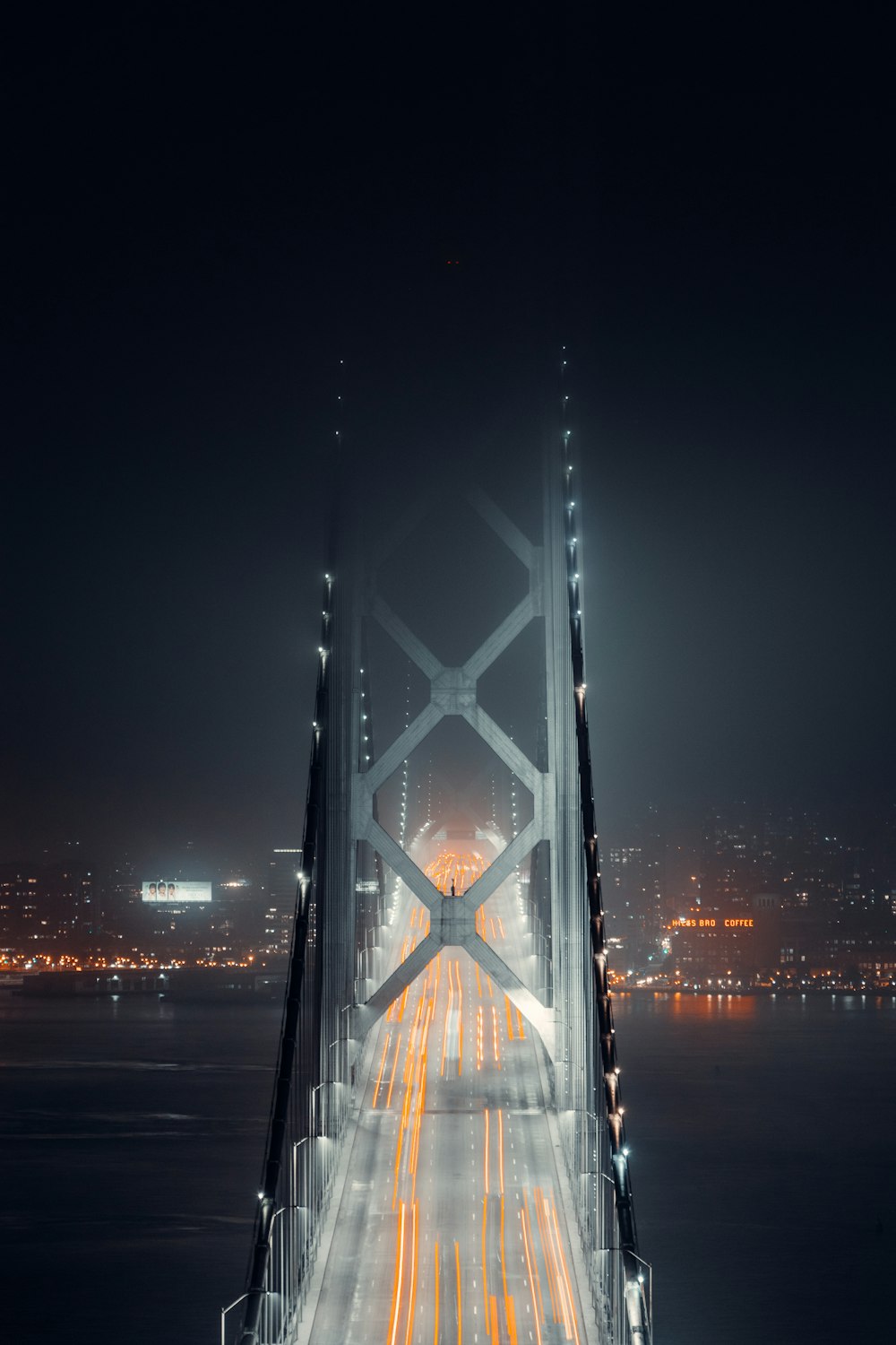 bridge with lights during night time