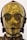 A humanoid robot with a shiny metallic gold surface and intricate detailing, including round eyes with grate-like designs and a small rectangular mouth. The head has a smooth, glossy finish with subtle reflections.