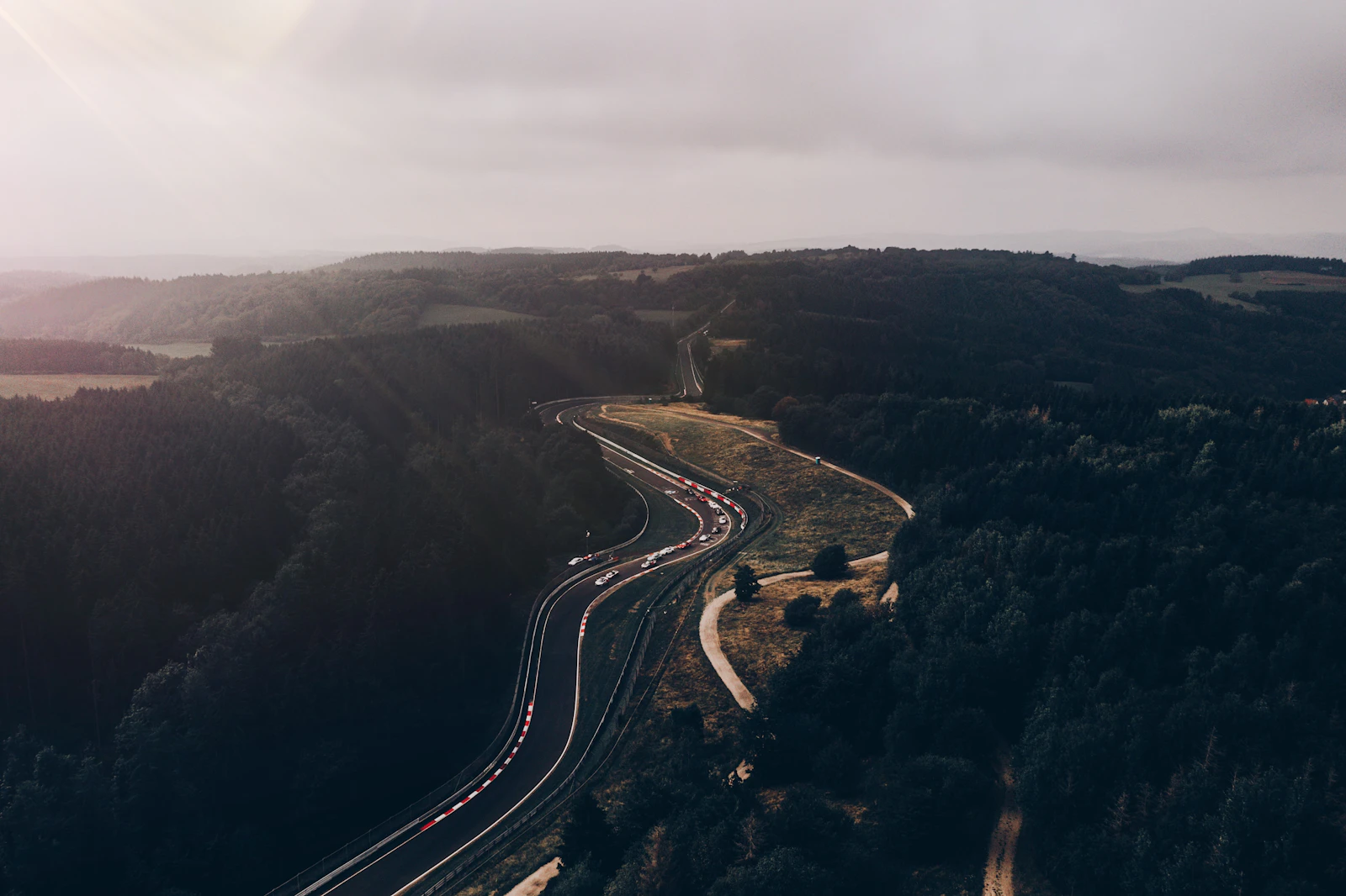 The Nordschleife winding through the Eifel forest