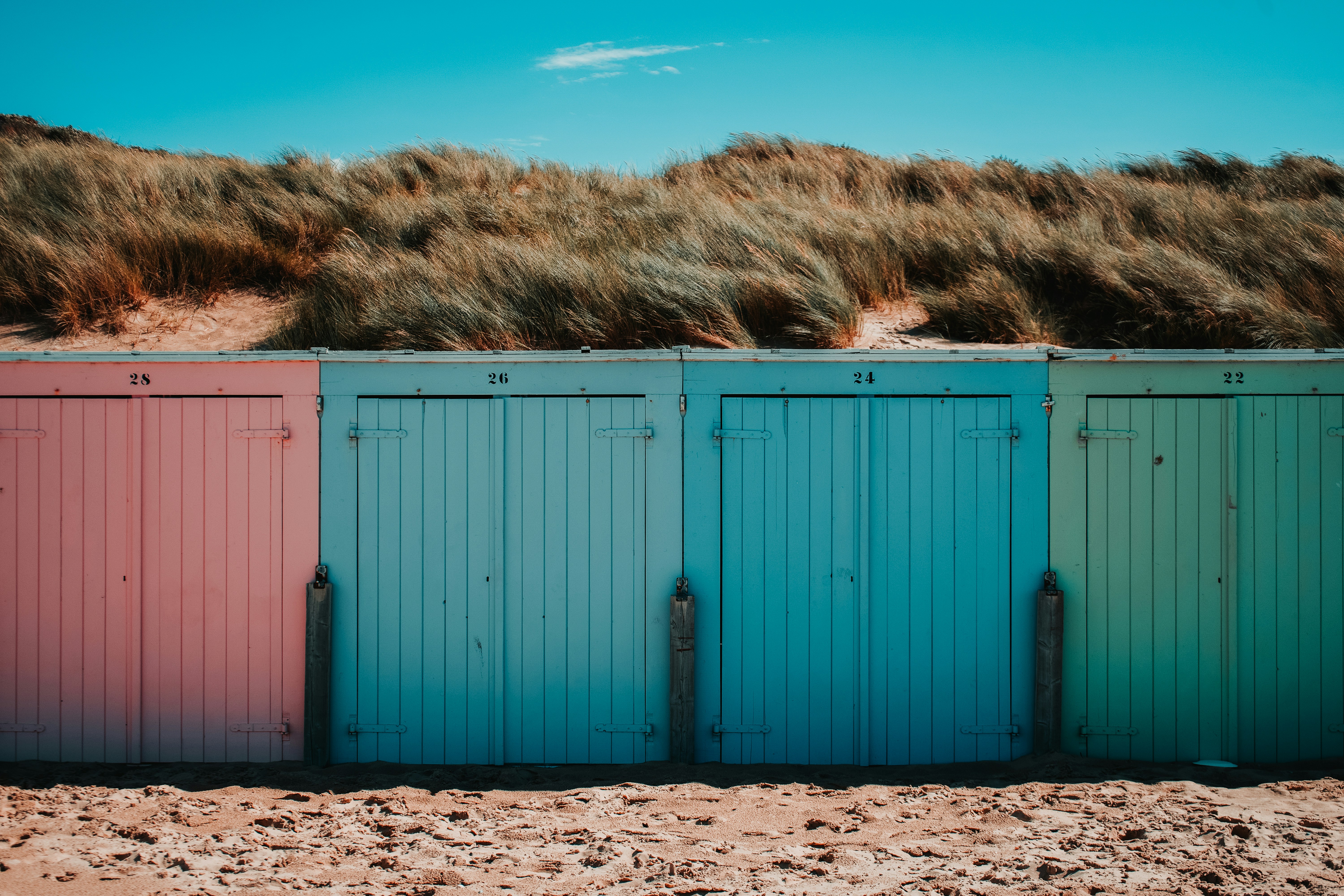 blue steel gate on brown field during daytime