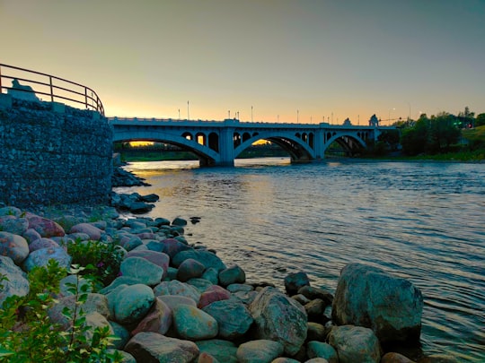 gray concrete bridge over river during daytime in Centre Street Bridge Canada