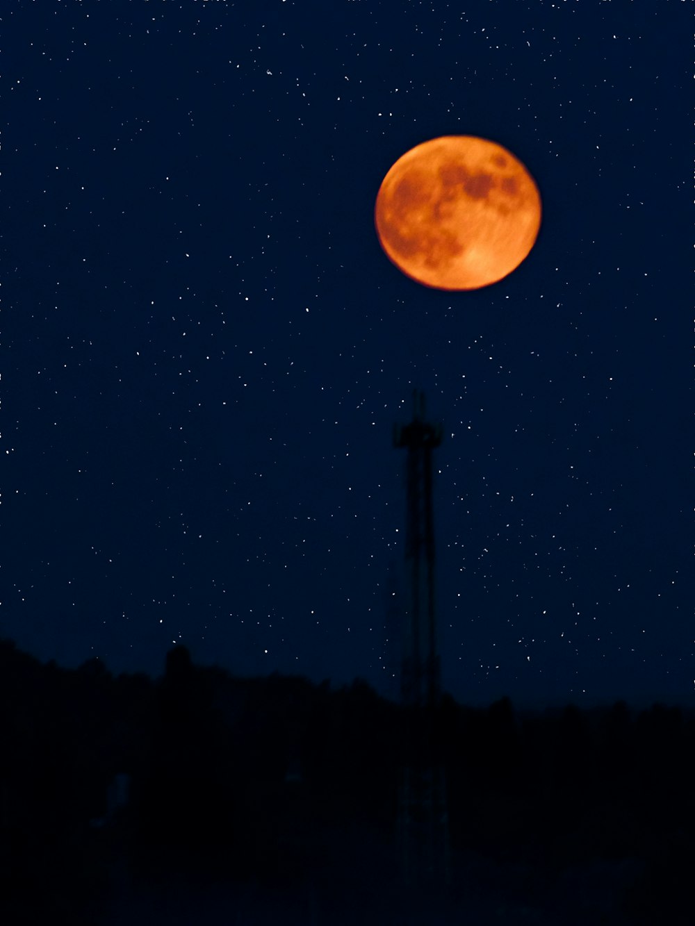 full moon over the silhouette of trees