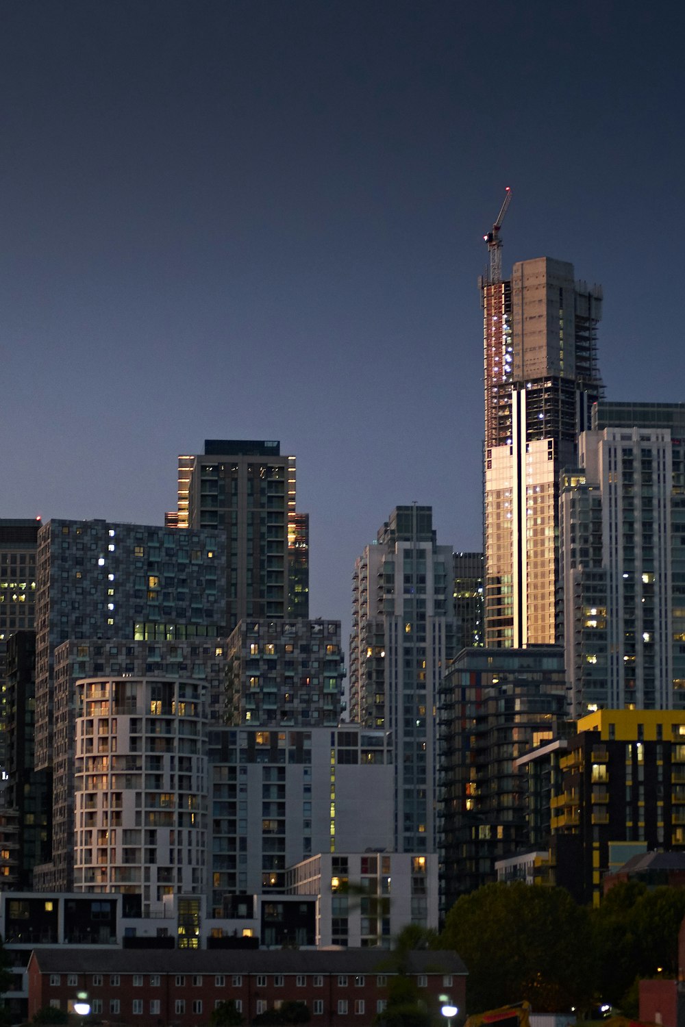 high rise buildings during night time