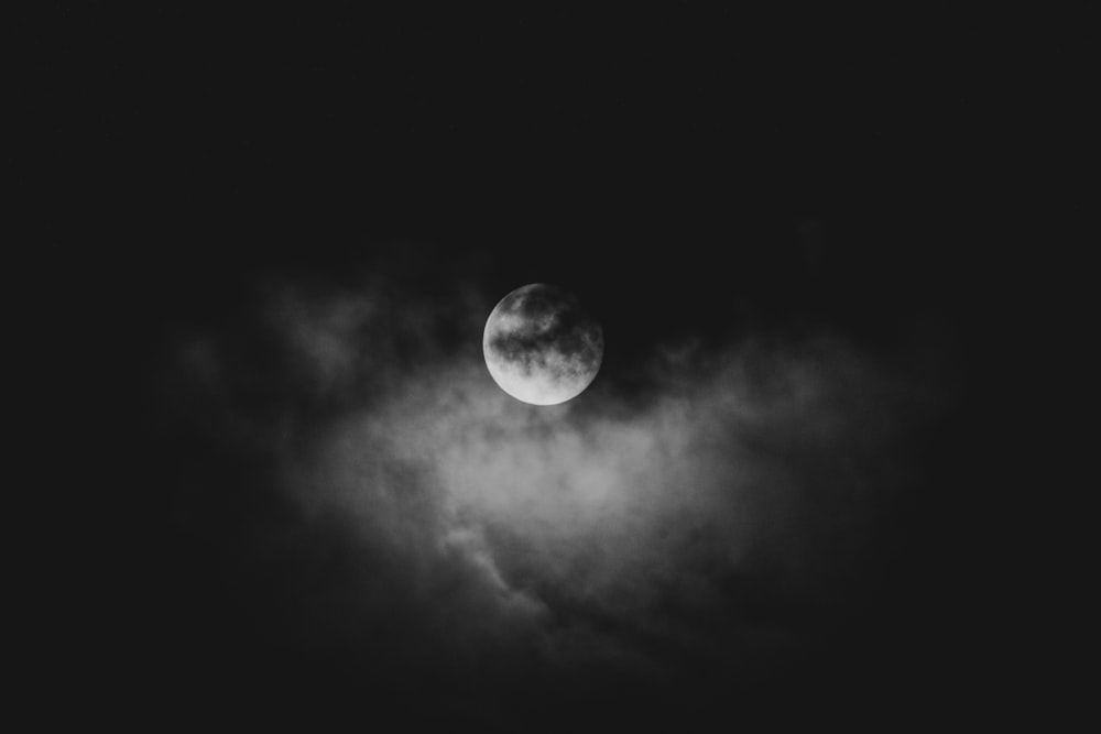 grayscale photo of full moon