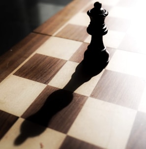 black chess piece on brown and white checkered table