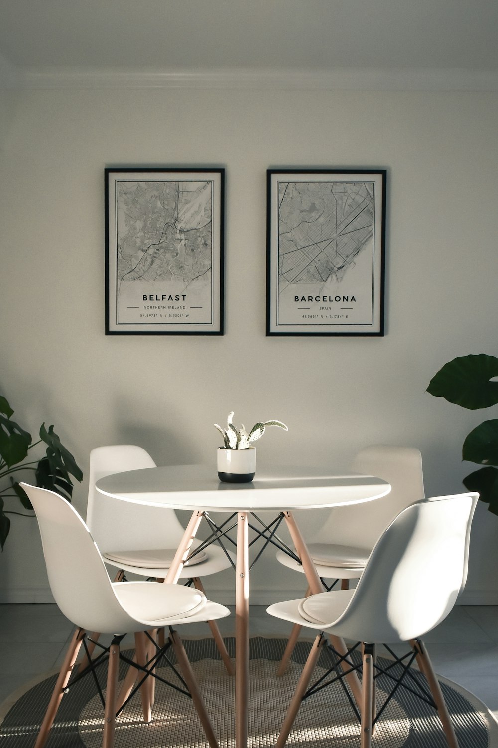 white and brown wooden table with chairs