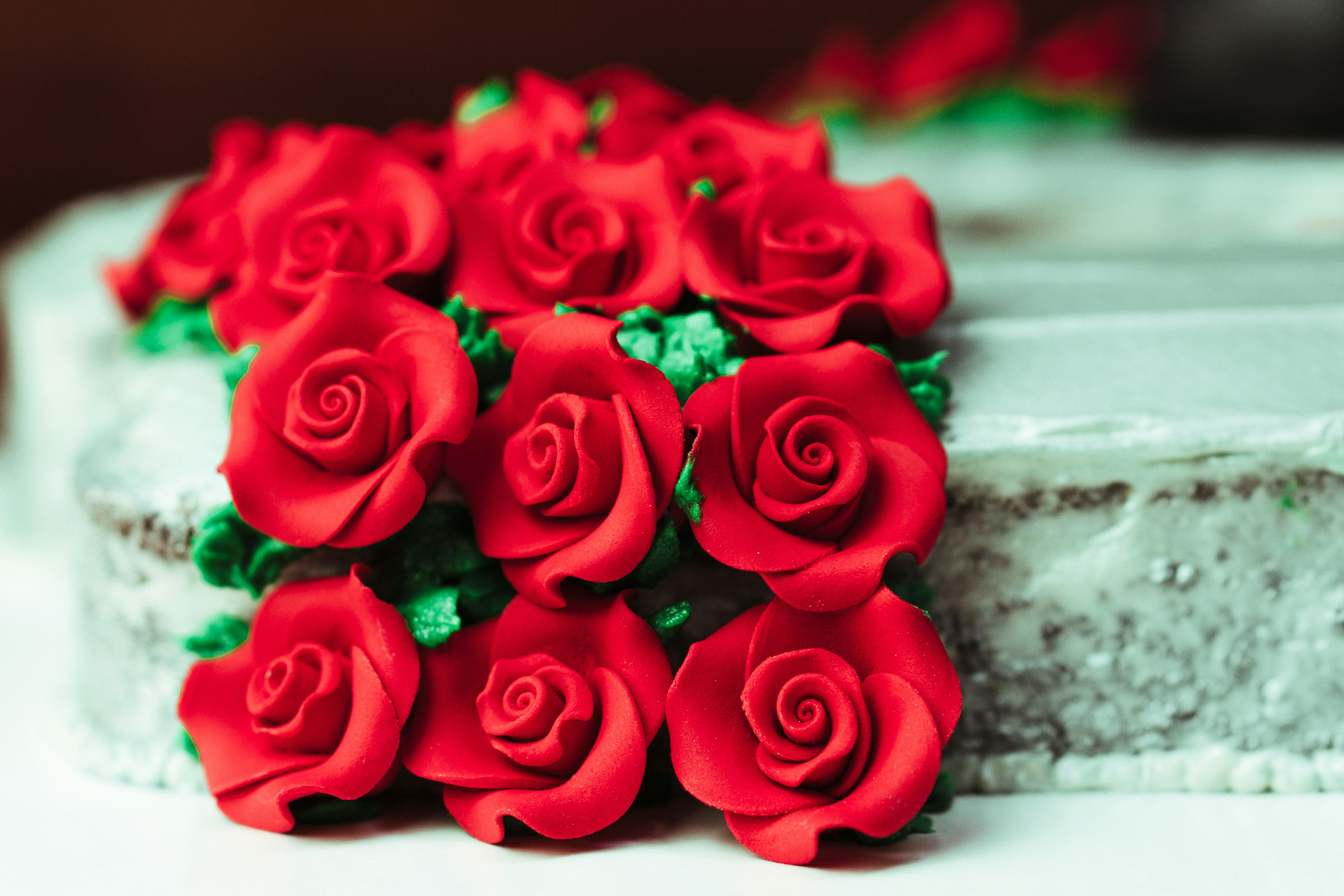 red roses on white surface