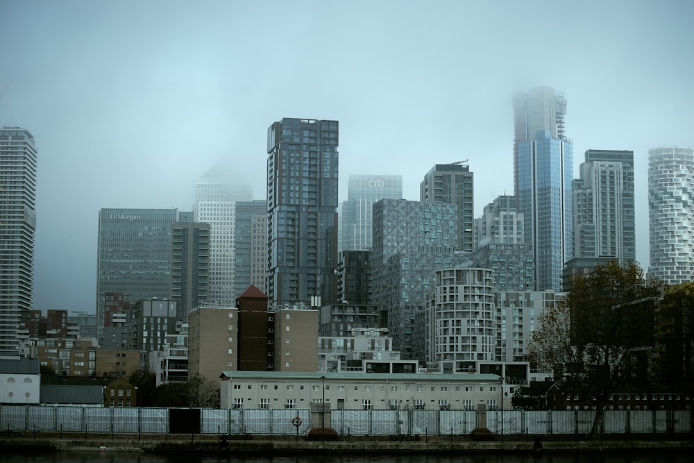 a view of a city with tall buildings in the background