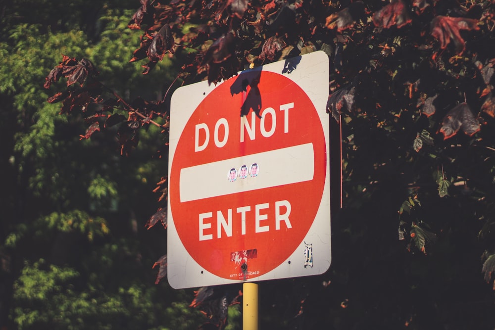 a do not enter sign with trees in the background