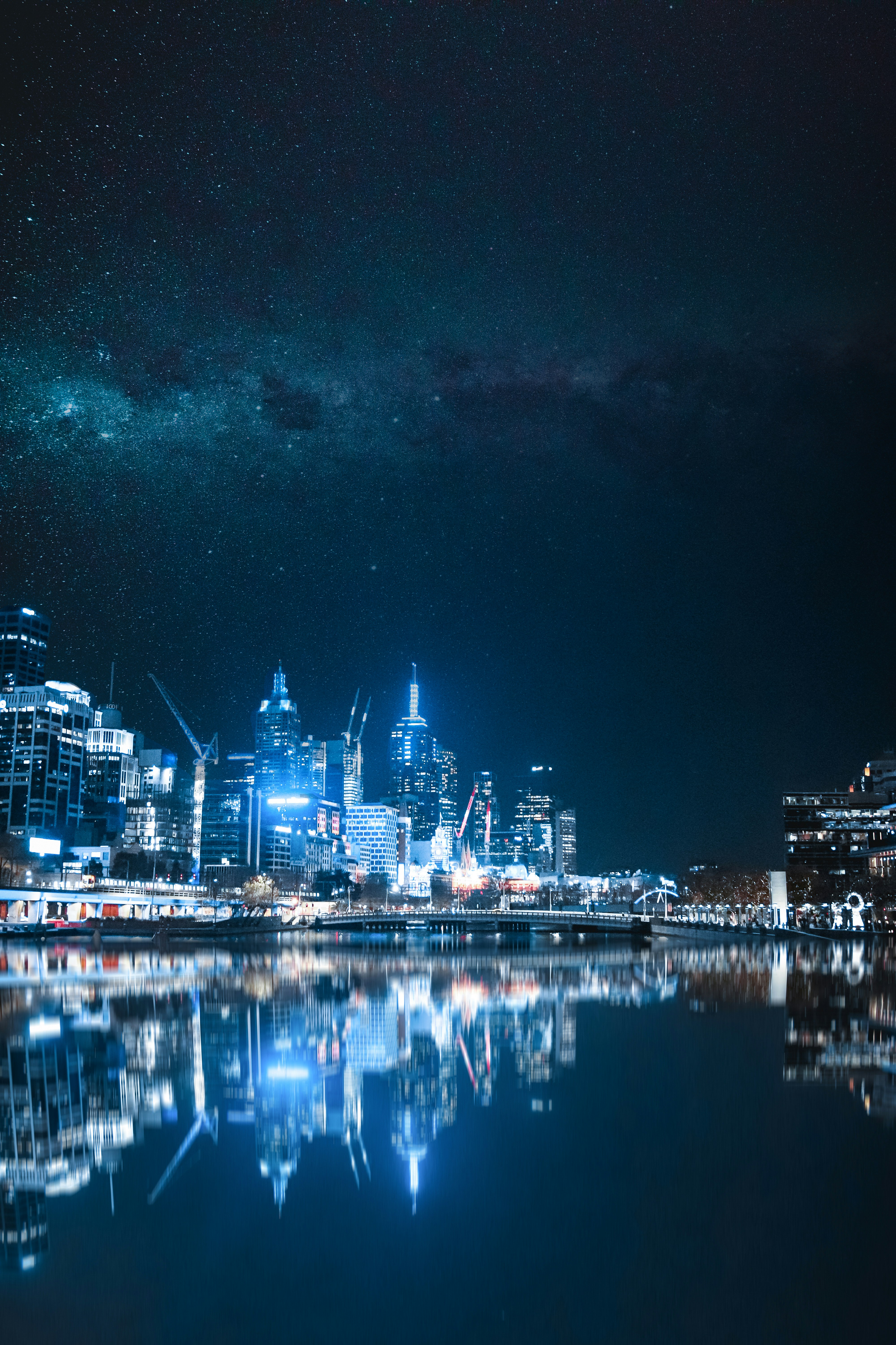 city skyline during night time