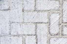 A textured surface with a grid-like pattern, consisting of rectangular blocks arranged in a diagonal orientation. The surface appears to be made of stone or concrete with a rough finish, showcasing various shades of white and grey.
