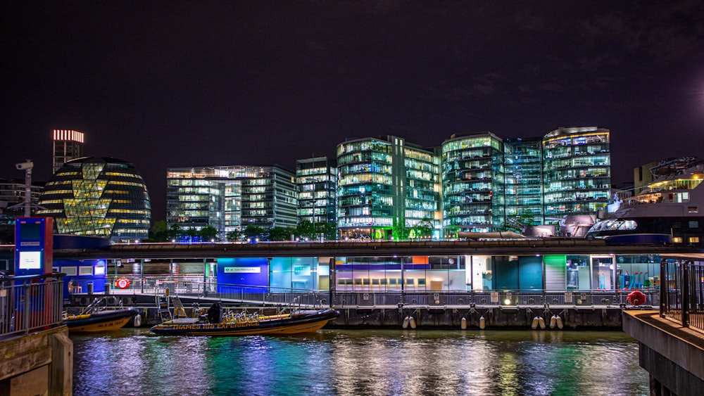 city skyline during night time