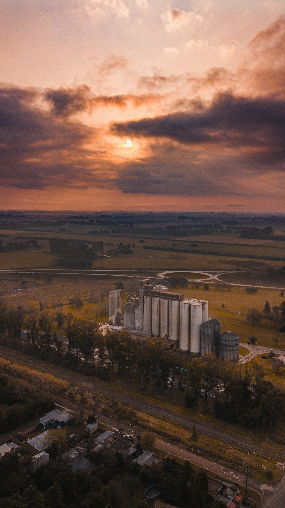 aerial view of city buildings during sunset