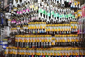 assorted color bottle cap on rack