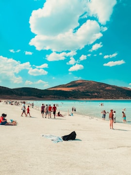 Tourists enjoying a beach in Lombok.