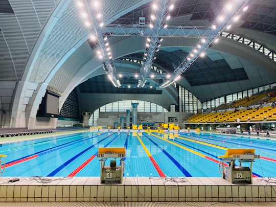 people walking on a train station in Tokyo Tatsumi International Swimming Center Japan