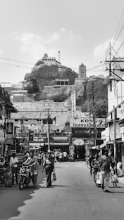grayscale photo of people walking on street