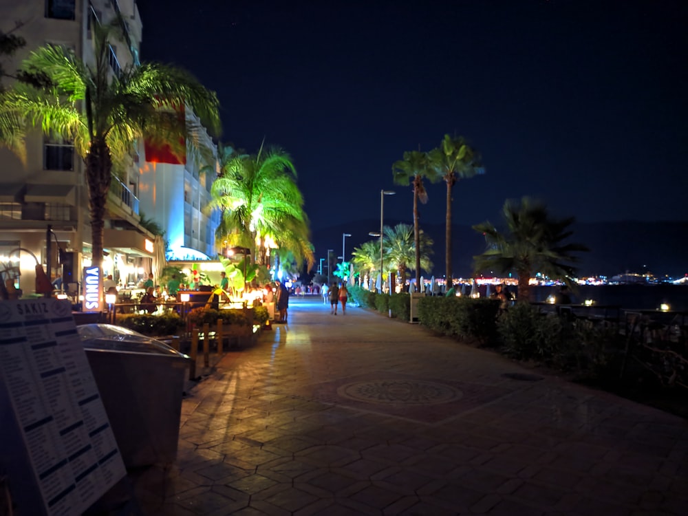 people walking on street during night time