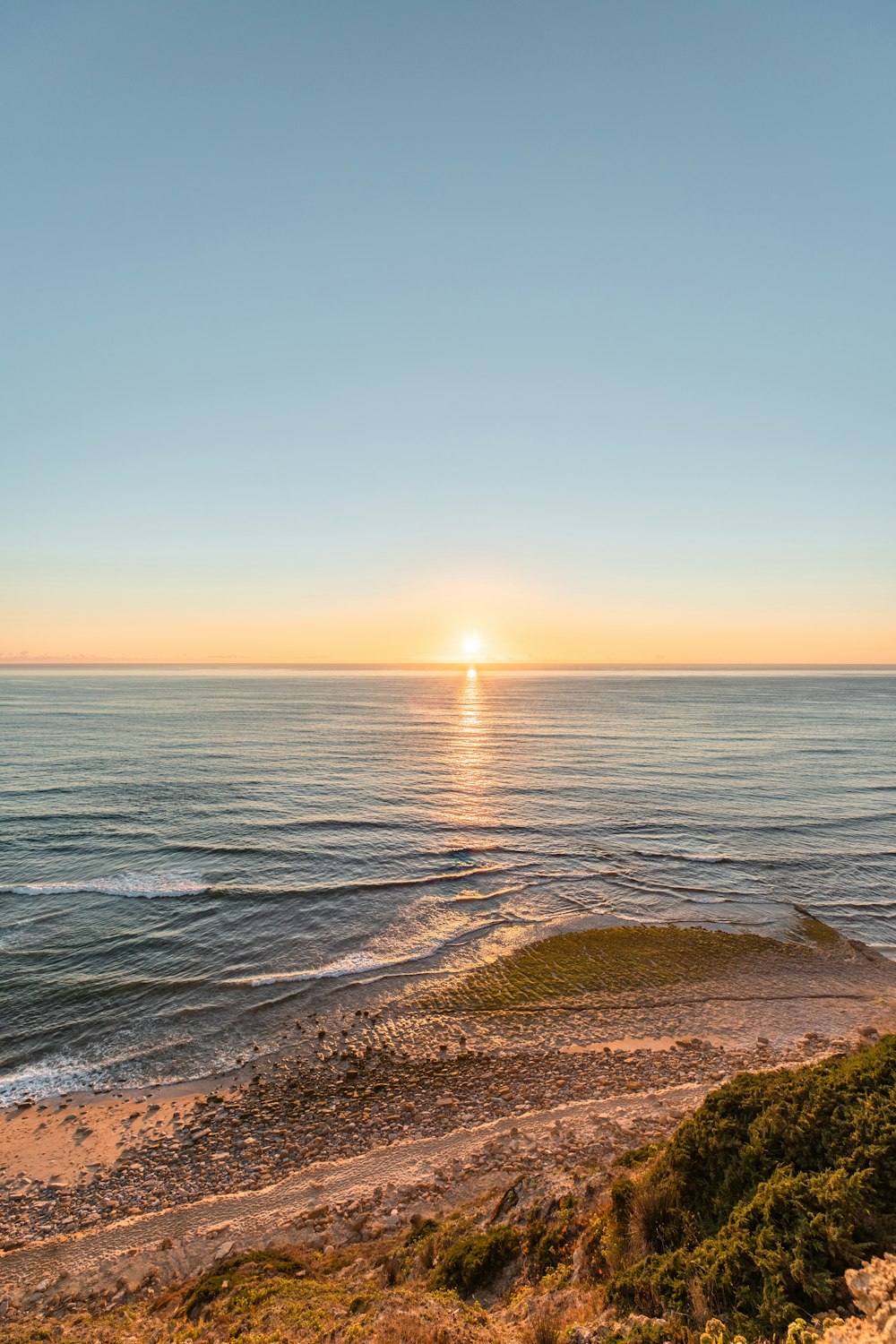 body of water during sunset