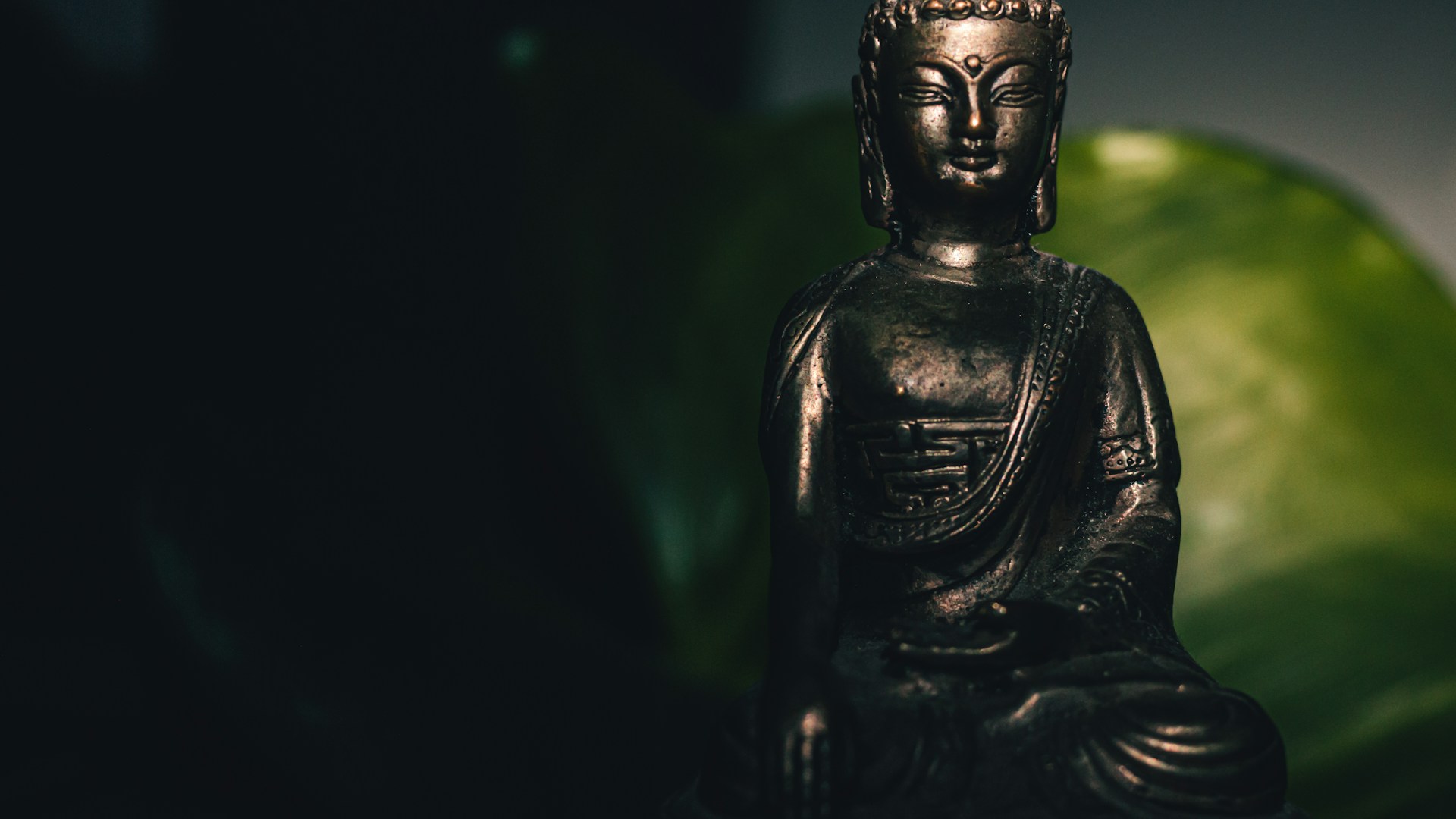 black buddha statue in black background