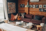 brown sofa near white coffee table